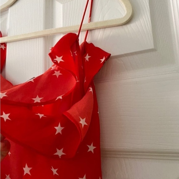 ASOS Ruffled Long Sleeve Blouse Red Star Pattern - Picture 5 of 6